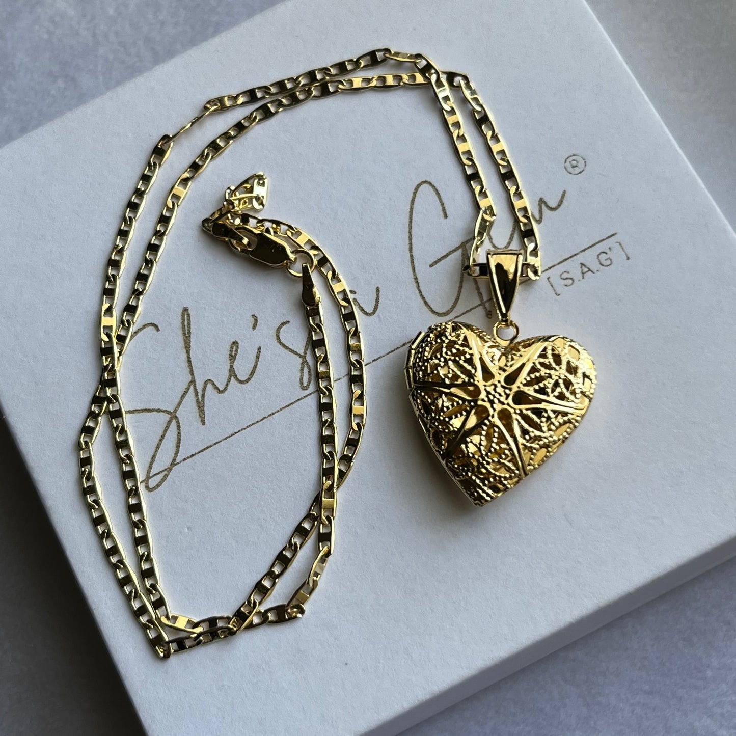 18K Gold Filled Filigree Heart Locket Necklace