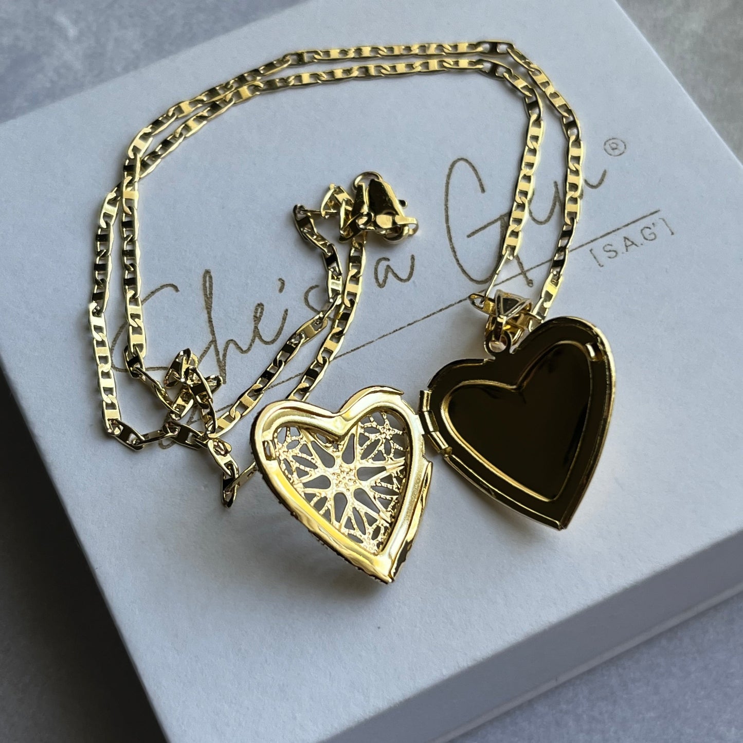 18K Gold Filled Filigree Heart Locket Necklace