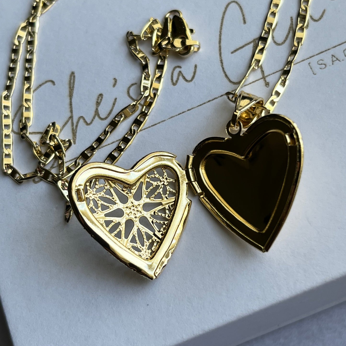 18K Gold Filled Filigree Heart Locket Necklace