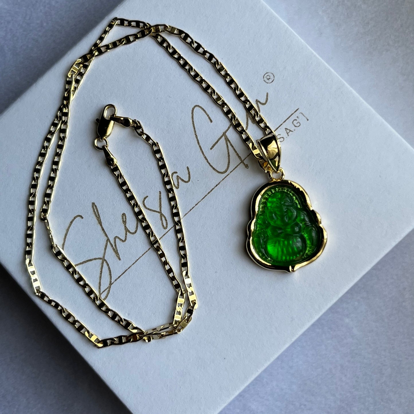 18K Gold Filled Green Happy Buddha Necklace