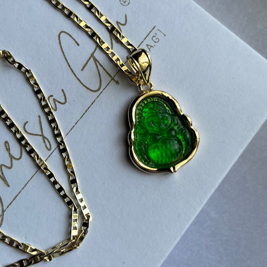 18K Gold Filled Green Happy Buddha Necklace