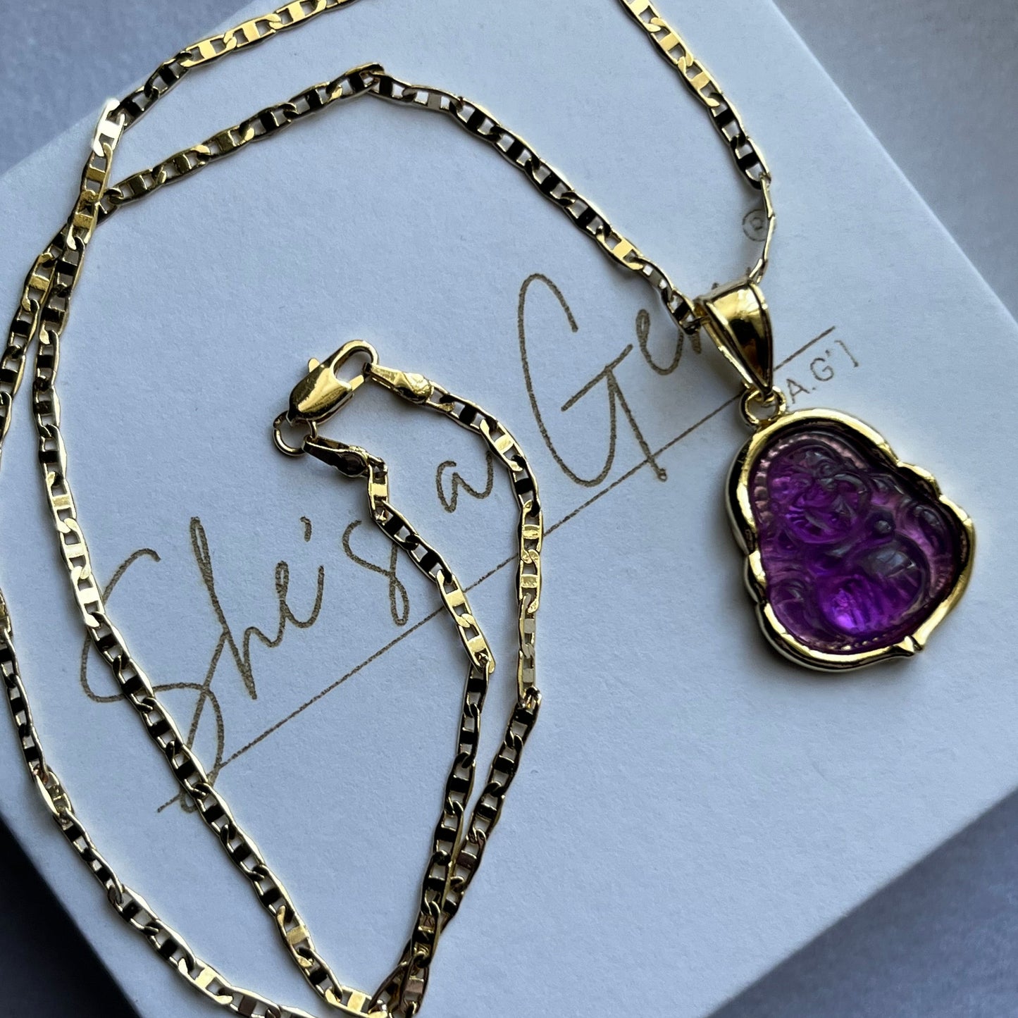 18K Gold Filled Purple Happy Buddha Necklace
