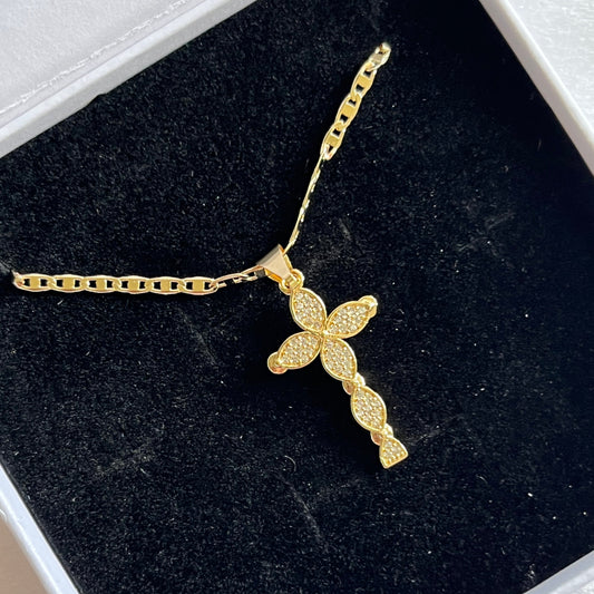 Pristine Petal Cross Necklace