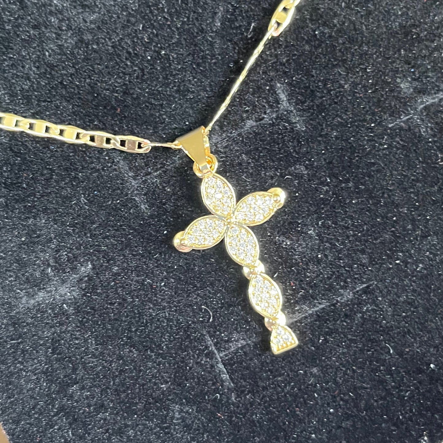 18K Gold Filled Pristine Petal Cross Necklace