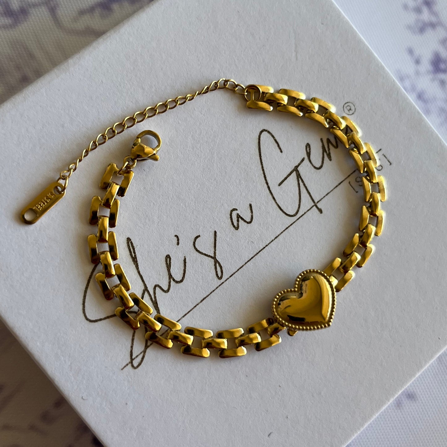 18K Gold Plated Stainless Steel Heart Link Bracelet