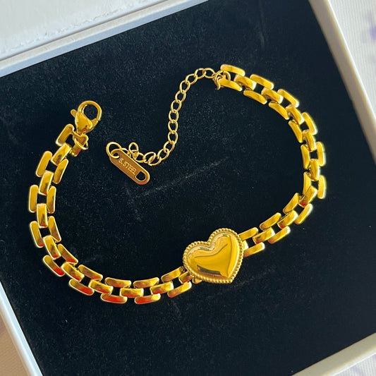 18K Gold Plated Stainless Steel Heart Link Bracelet