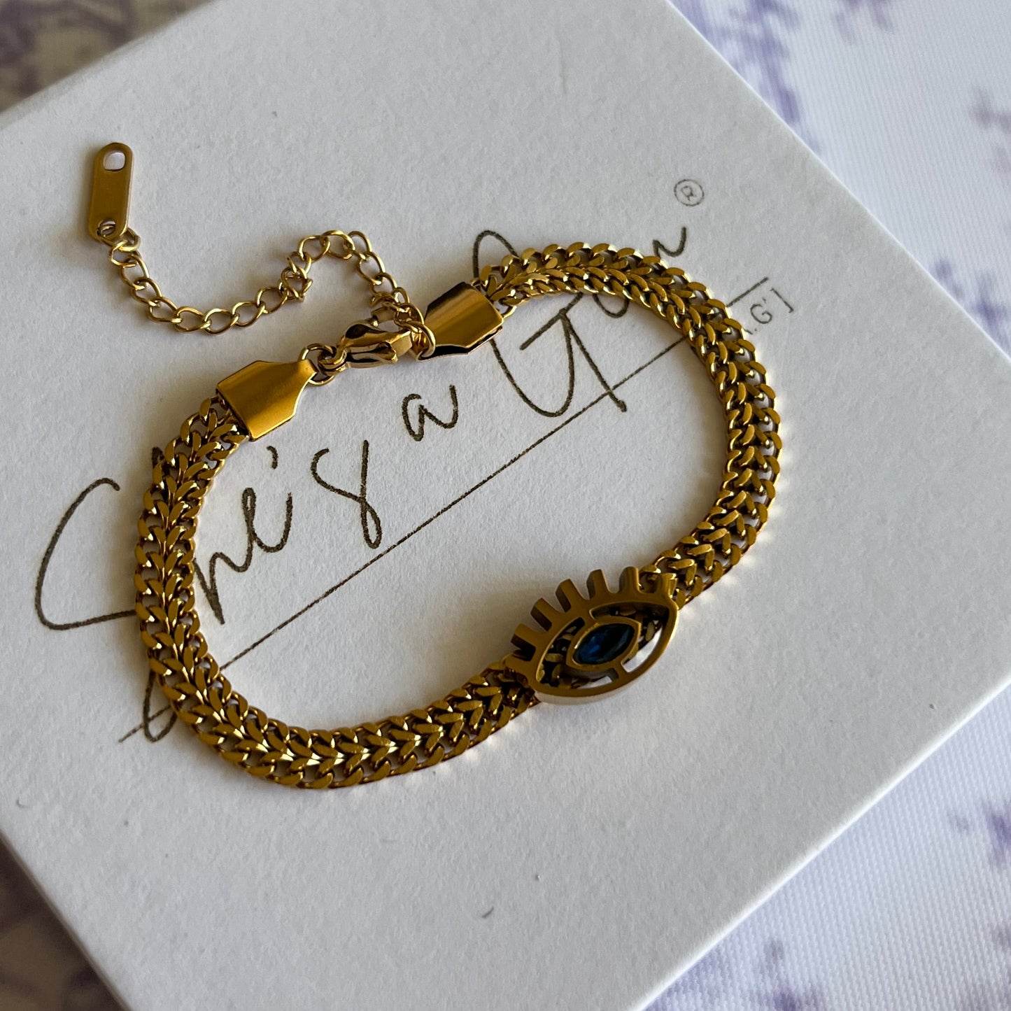 18K Gold Plated Stainless Steel Evil Eye Chain Bracelet