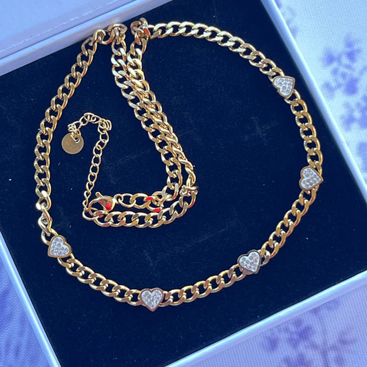 18K Gold Plated Stainless Steel Hearts Necklace