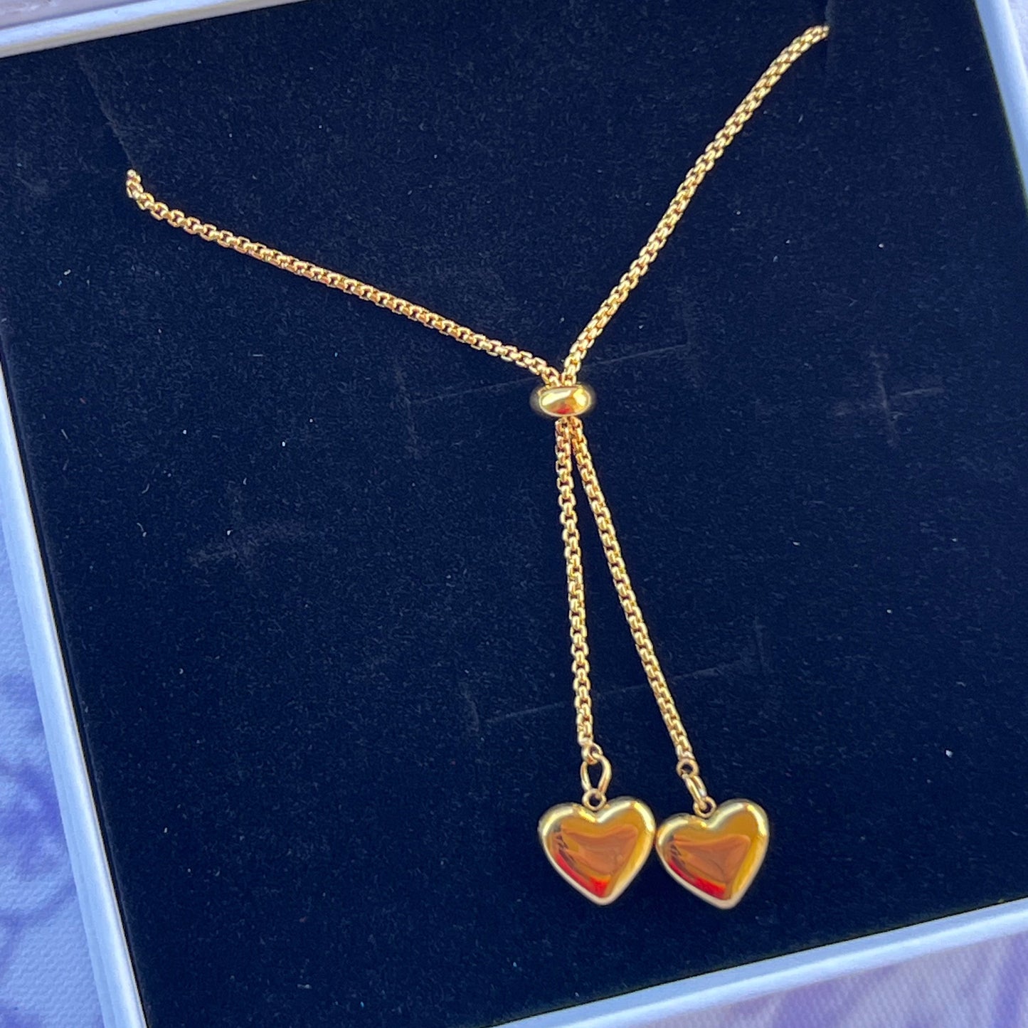 18K Gold Plated Stainless Steel Two Hearts Adjustable Necklace