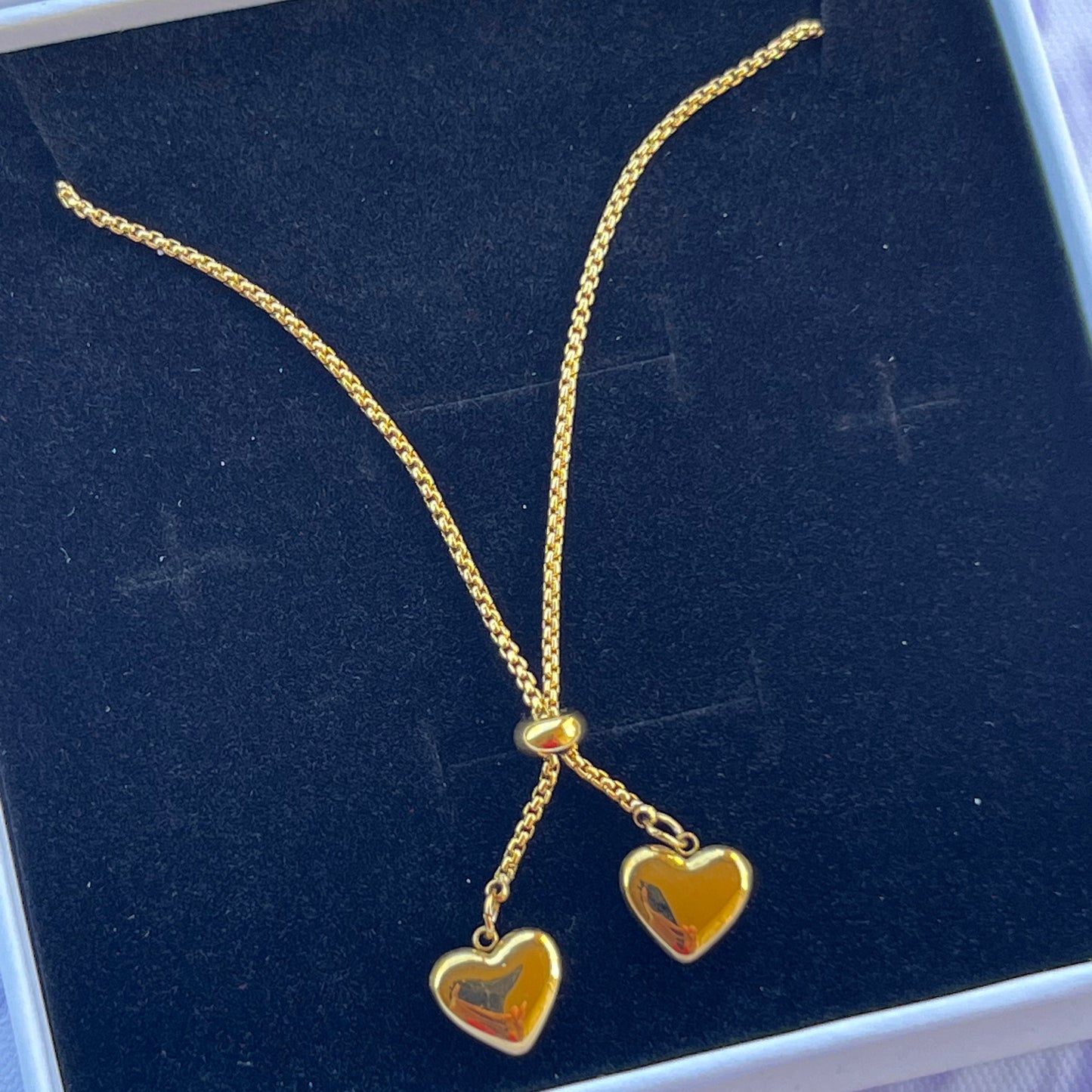 18K Gold Plated Stainless Steel Two Hearts Adjustable Necklace