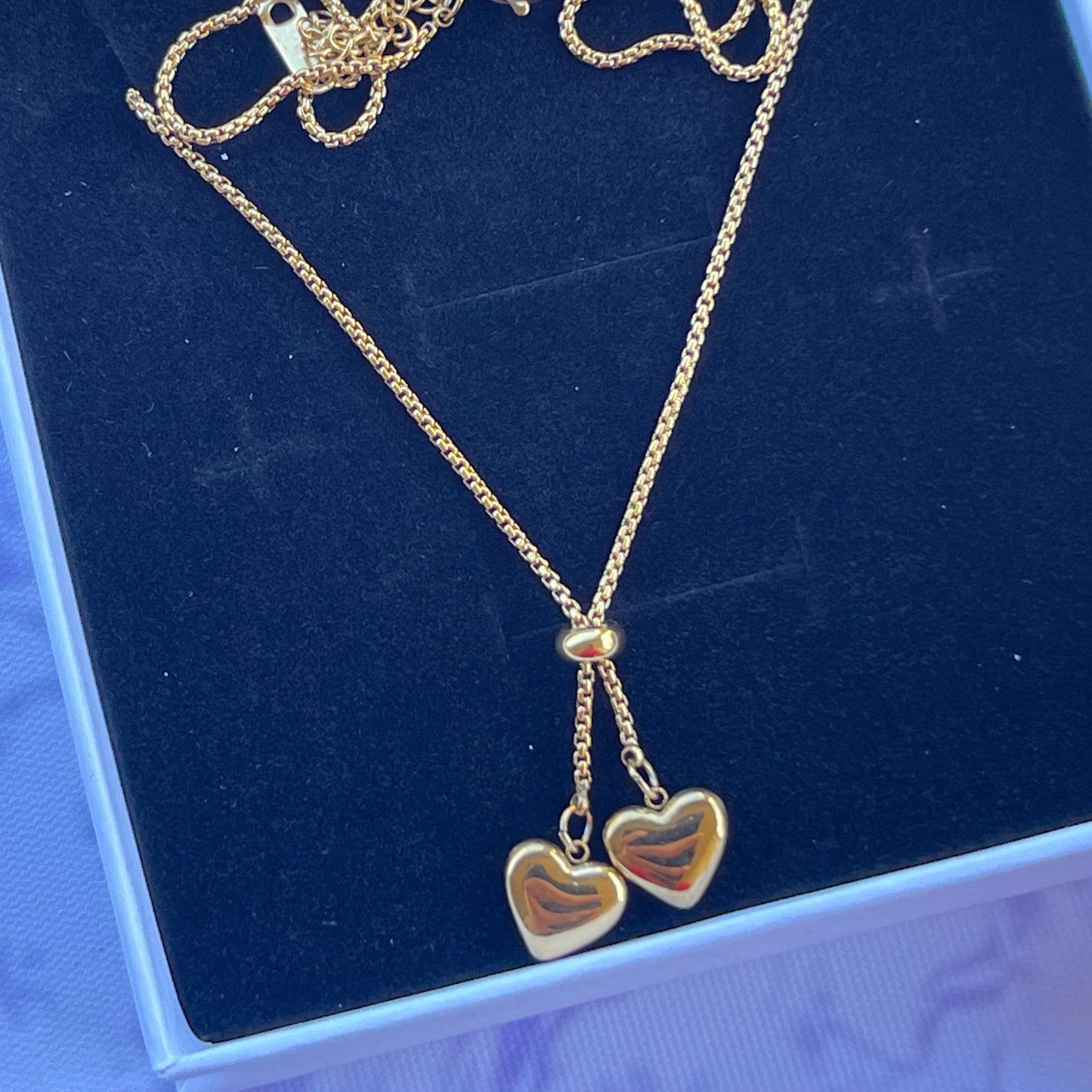 18K Gold Plated Stainless Steel Two Hearts Adjustable Necklace