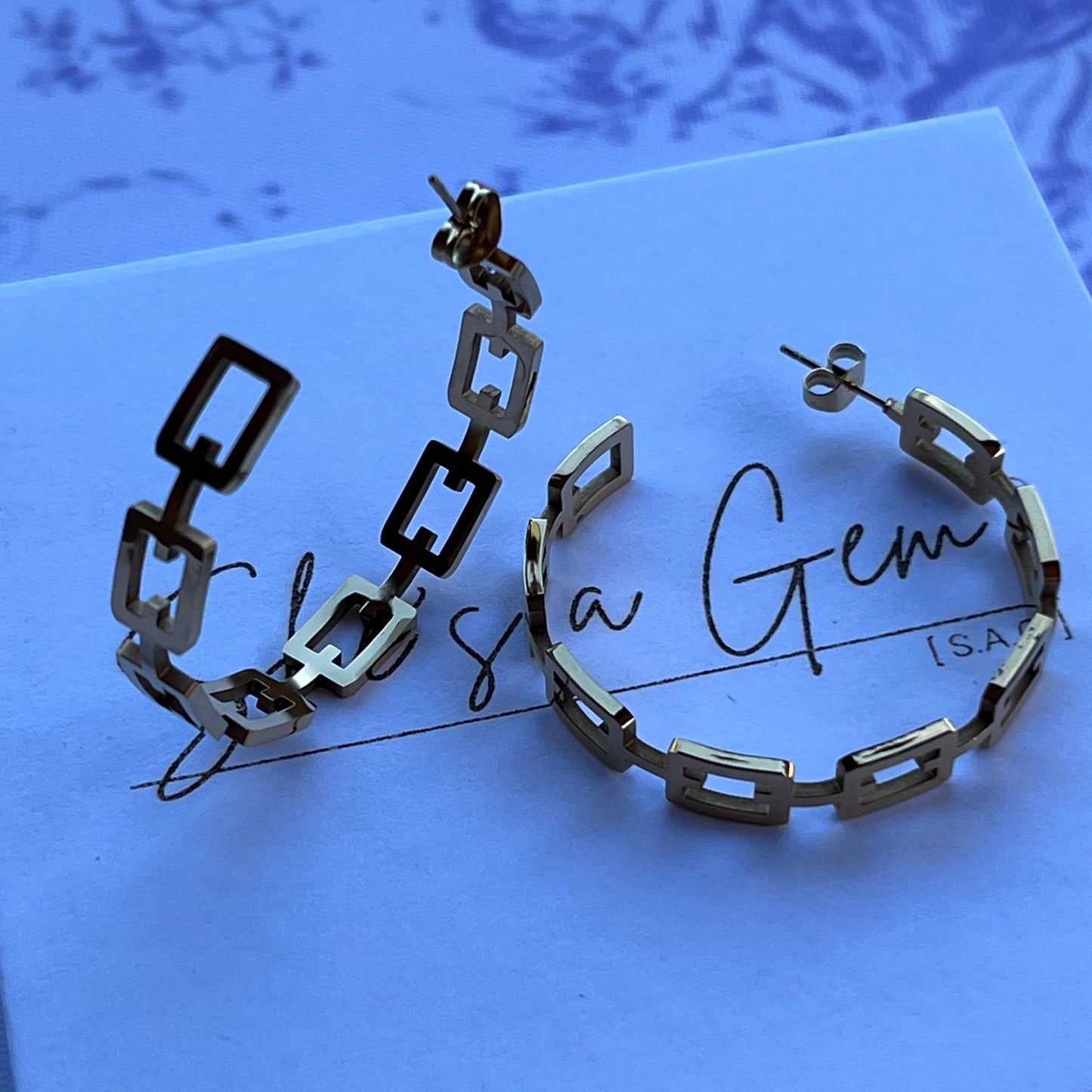 18K Gold Plated Stainless Steel Link Hoop Earrings