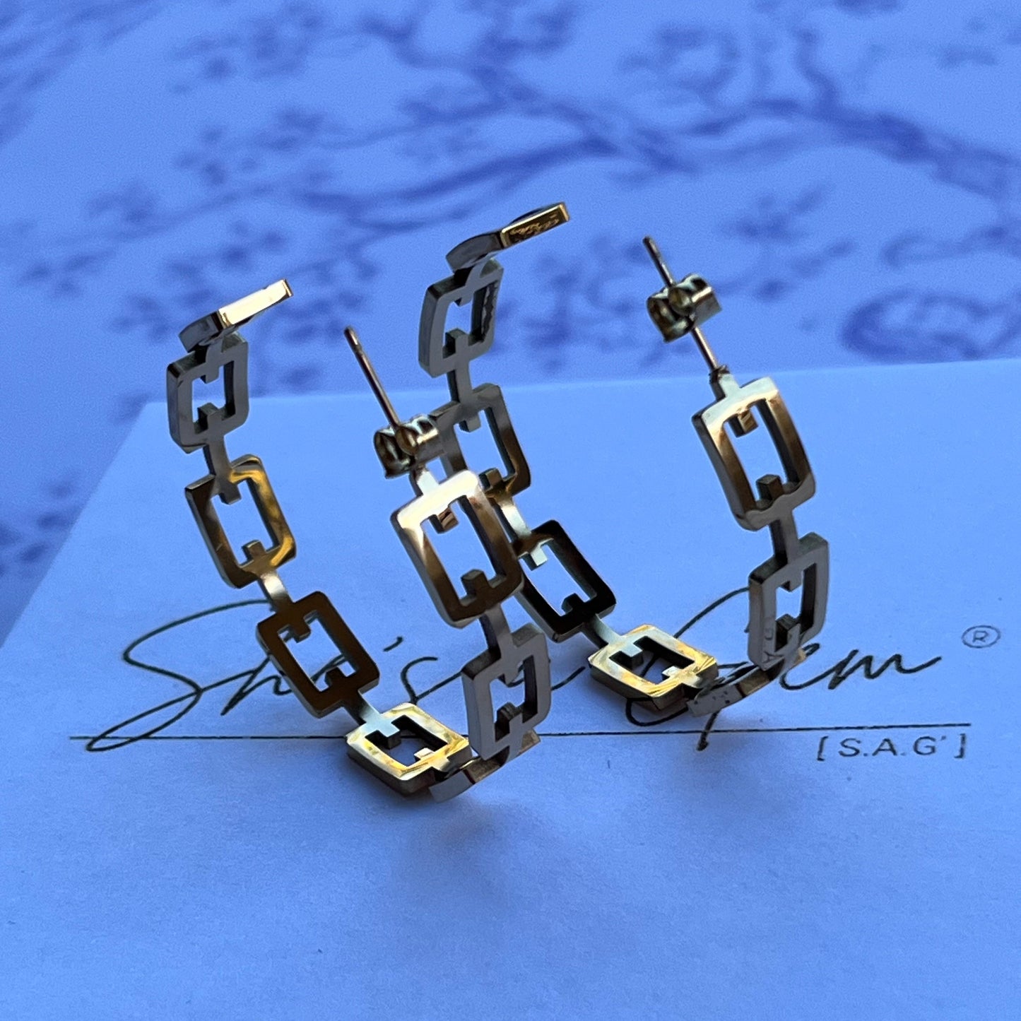 18K Gold Plated Stainless Steel Link Hoop Earrings