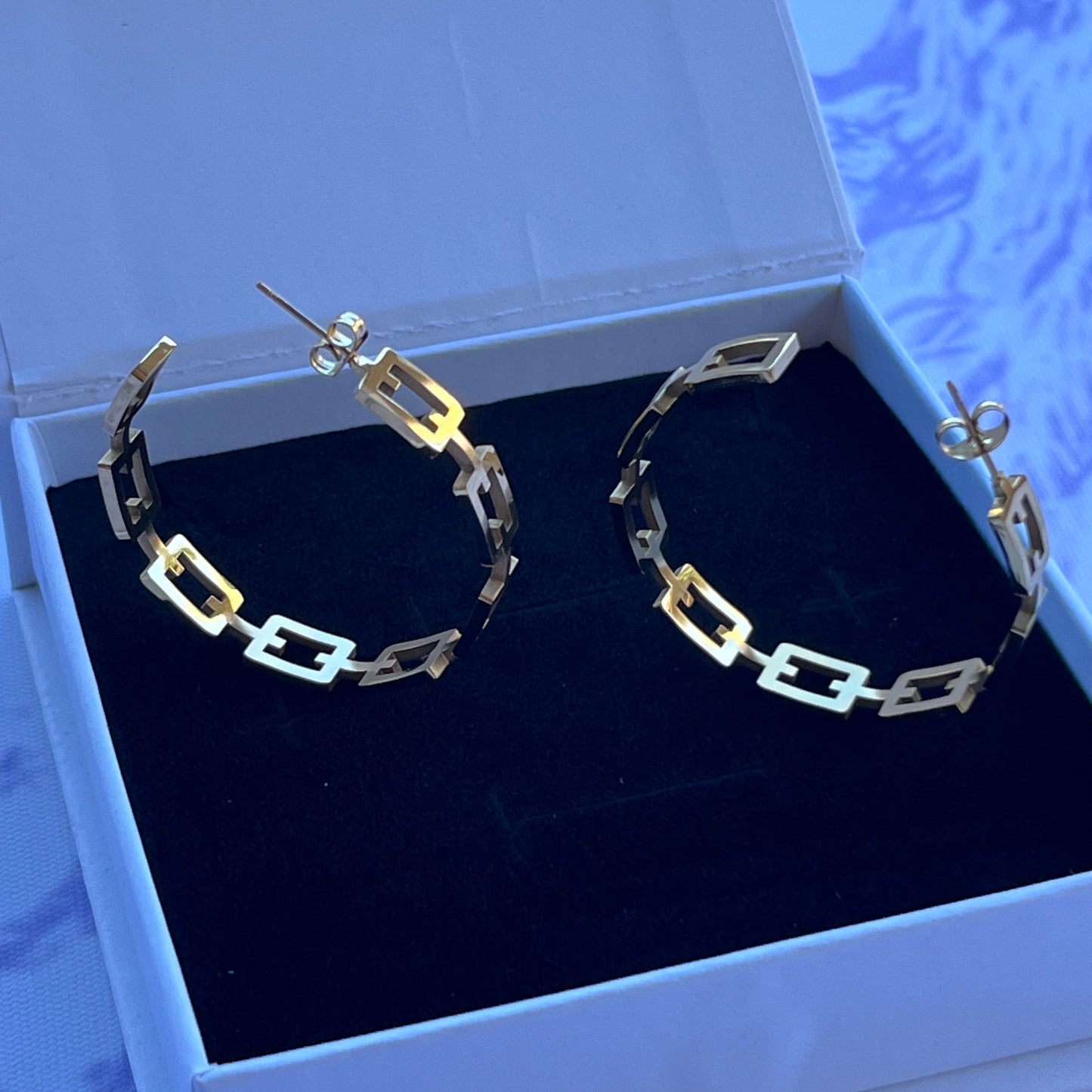 18K Gold Plated Stainless Steel Link Hoop Earrings