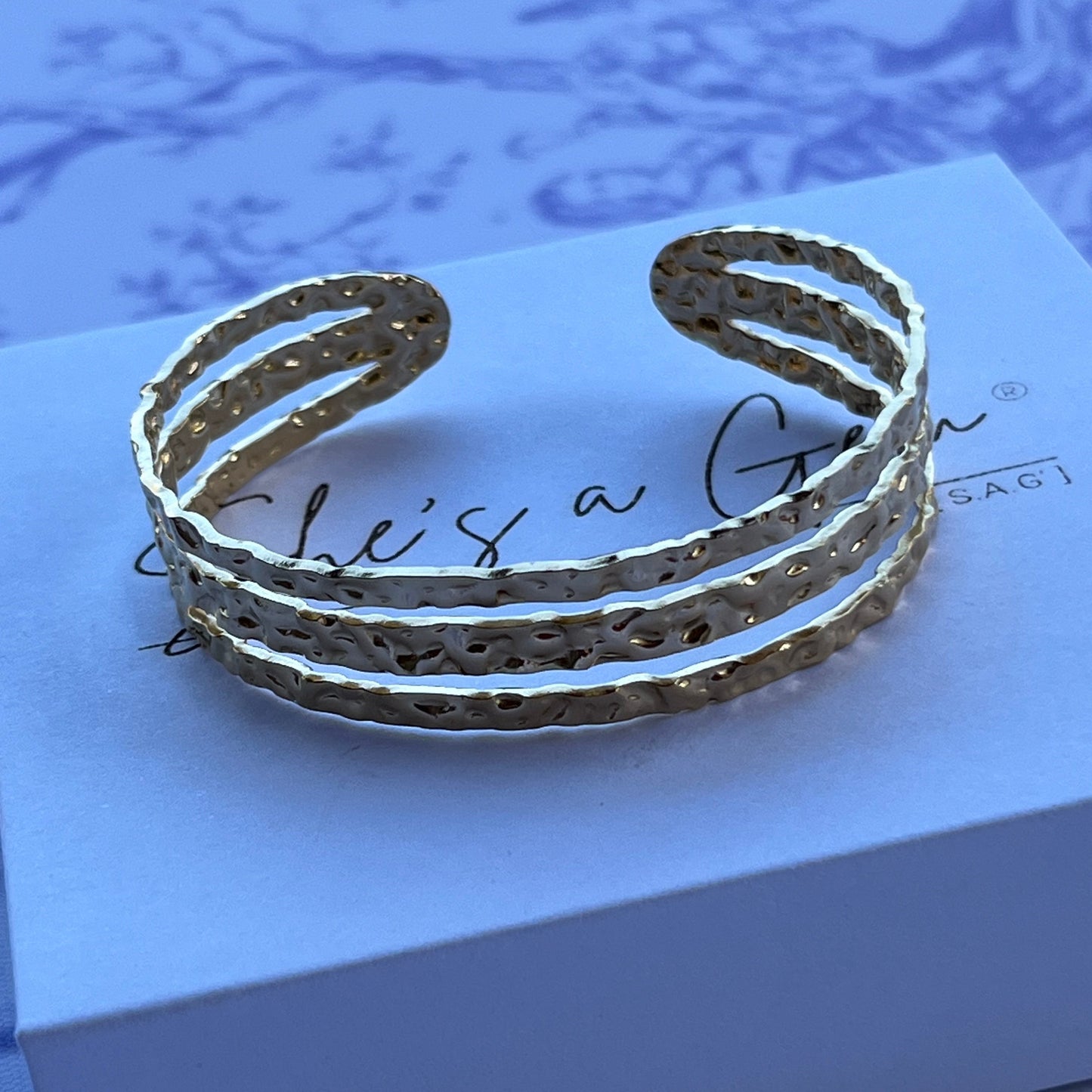 18K Gold Plated Stainless Steel Triple Molten Cuff Bracelet