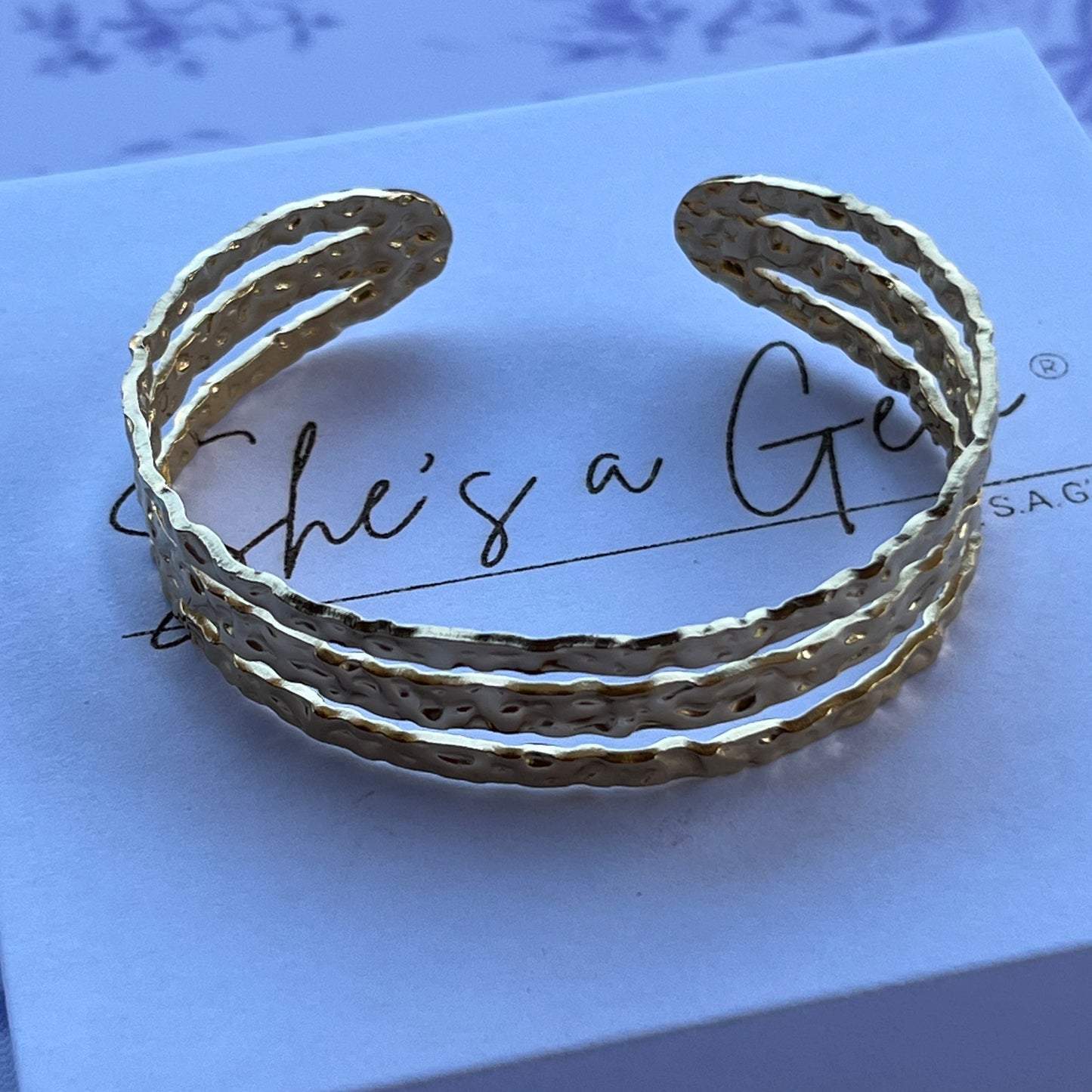 18K Gold Plated Stainless Steel Triple Molten Cuff Bracelet