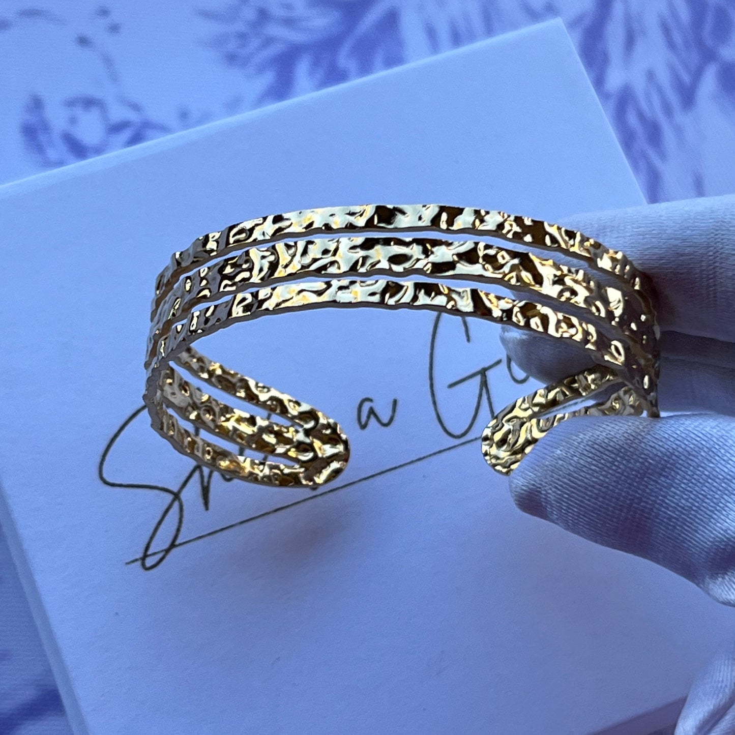 18K Gold Plated Stainless Steel Triple Molten Cuff Bracelet