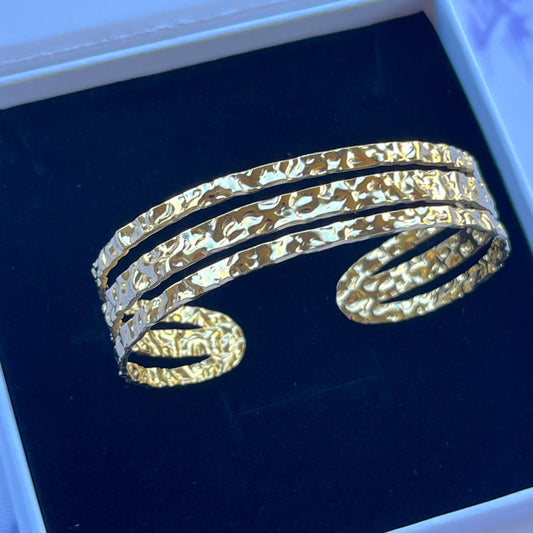 18K Gold Plated Stainless Steel Triple Molten Cuff Bracelet