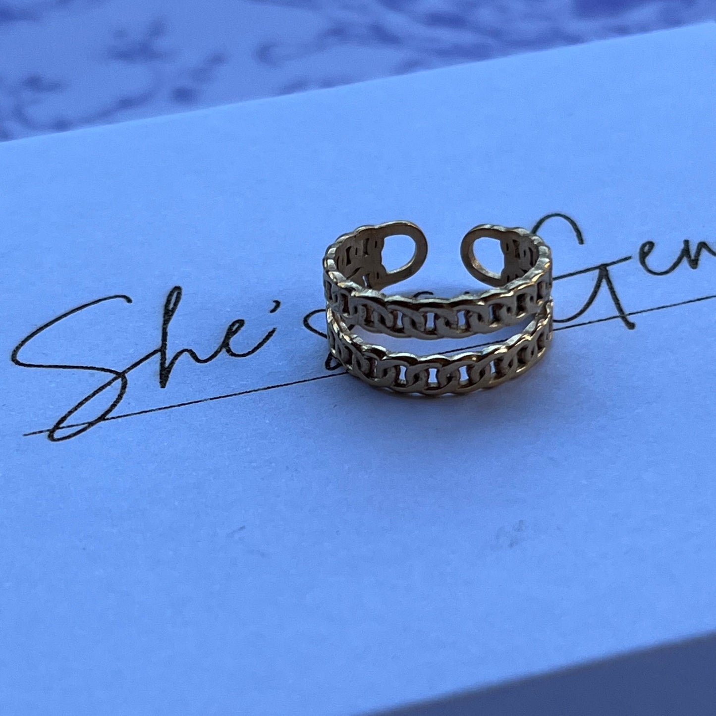 18K Gold Plated Stainless Steel Open Cuff Chain Ring