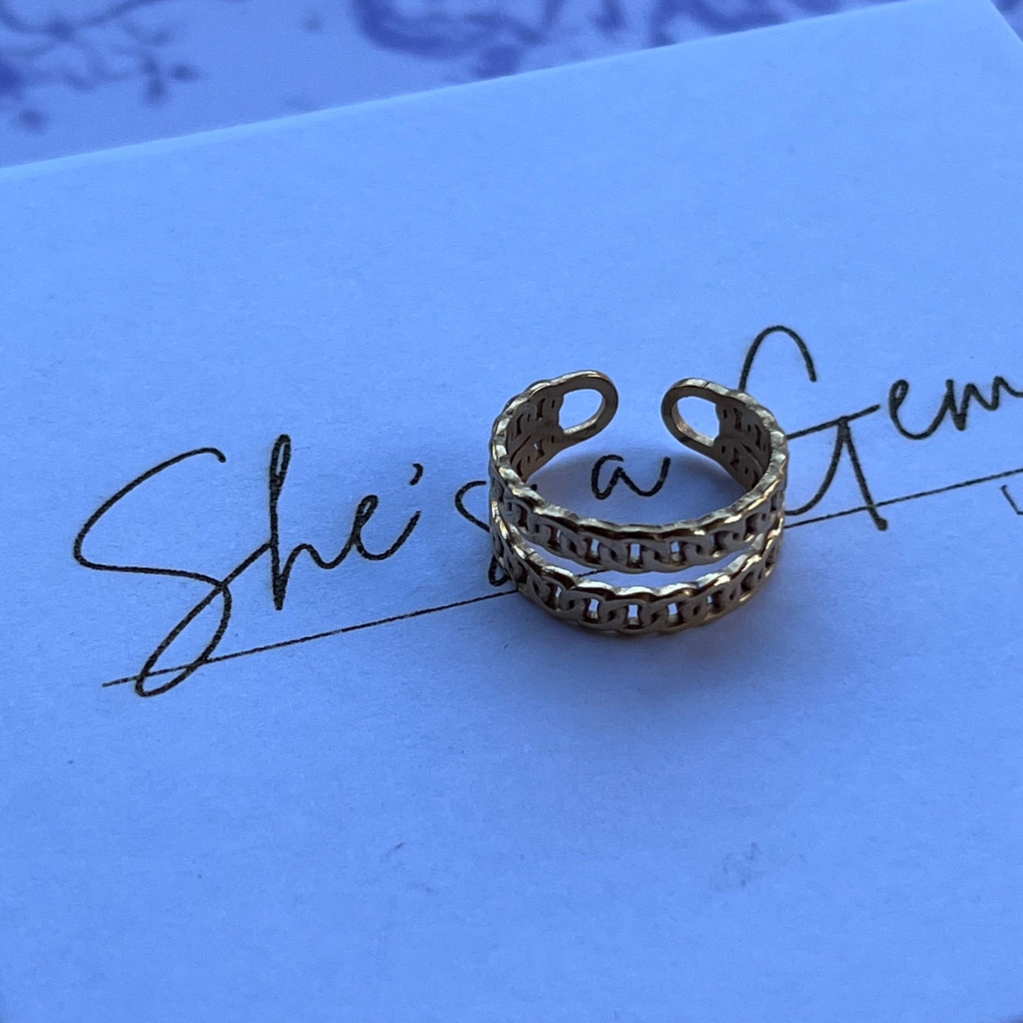 18K Gold Plated Stainless Steel Open Cuff Chain Ring