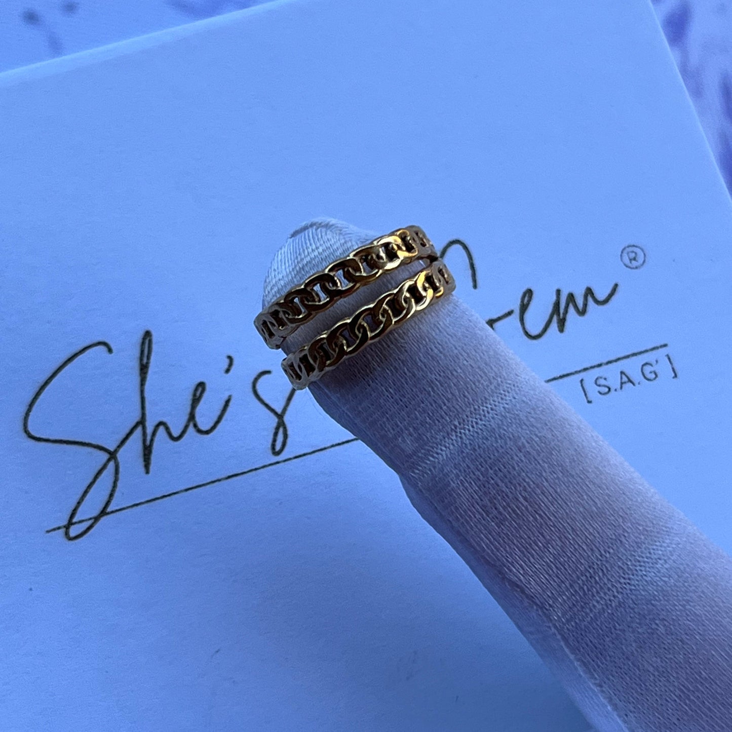 18K Gold Plated Stainless Steel Open Cuff Chain Ring