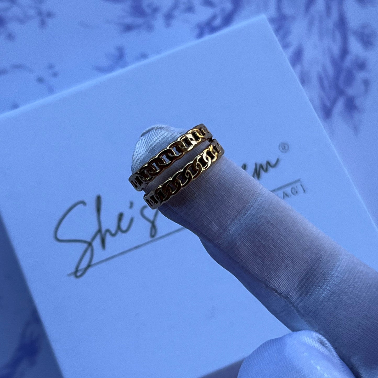 18K Gold Plated Stainless Steel Open Cuff Chain Ring