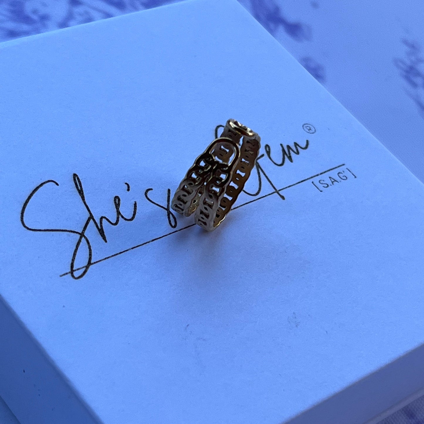 18K Gold Plated Stainless Steel Open Cuff Chain Ring