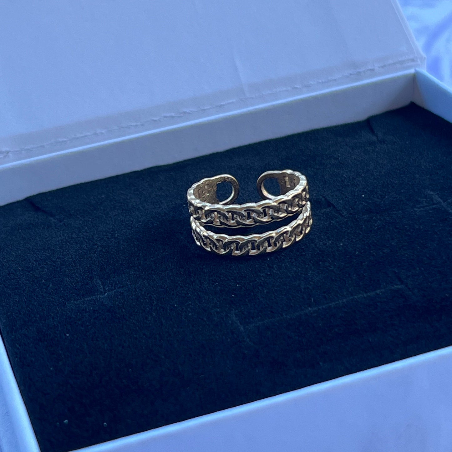 18K Gold Plated Stainless Steel Open Cuff Chain Ring