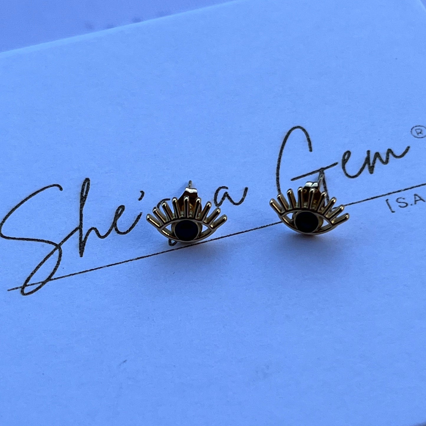 18K Gold Plated Stainless Steel Evil Eyes Earrings