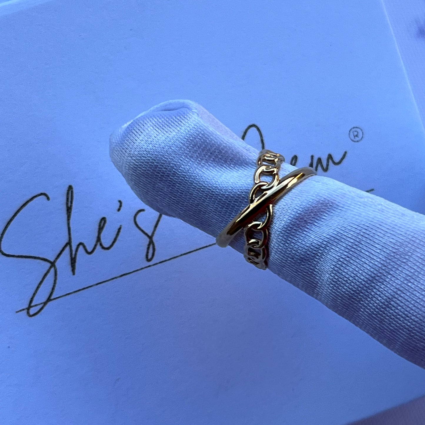 18K Gold Plated Stainless Steel Linked Cuff Chain Ring