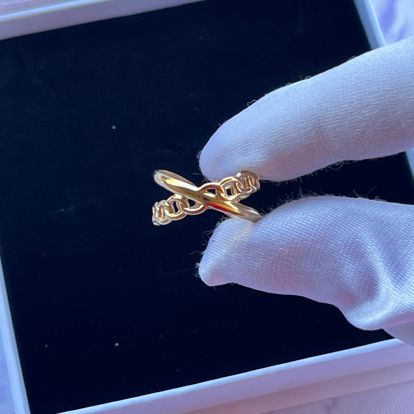 18K Gold Plated Stainless Steel Linked Cuff Chain Ring