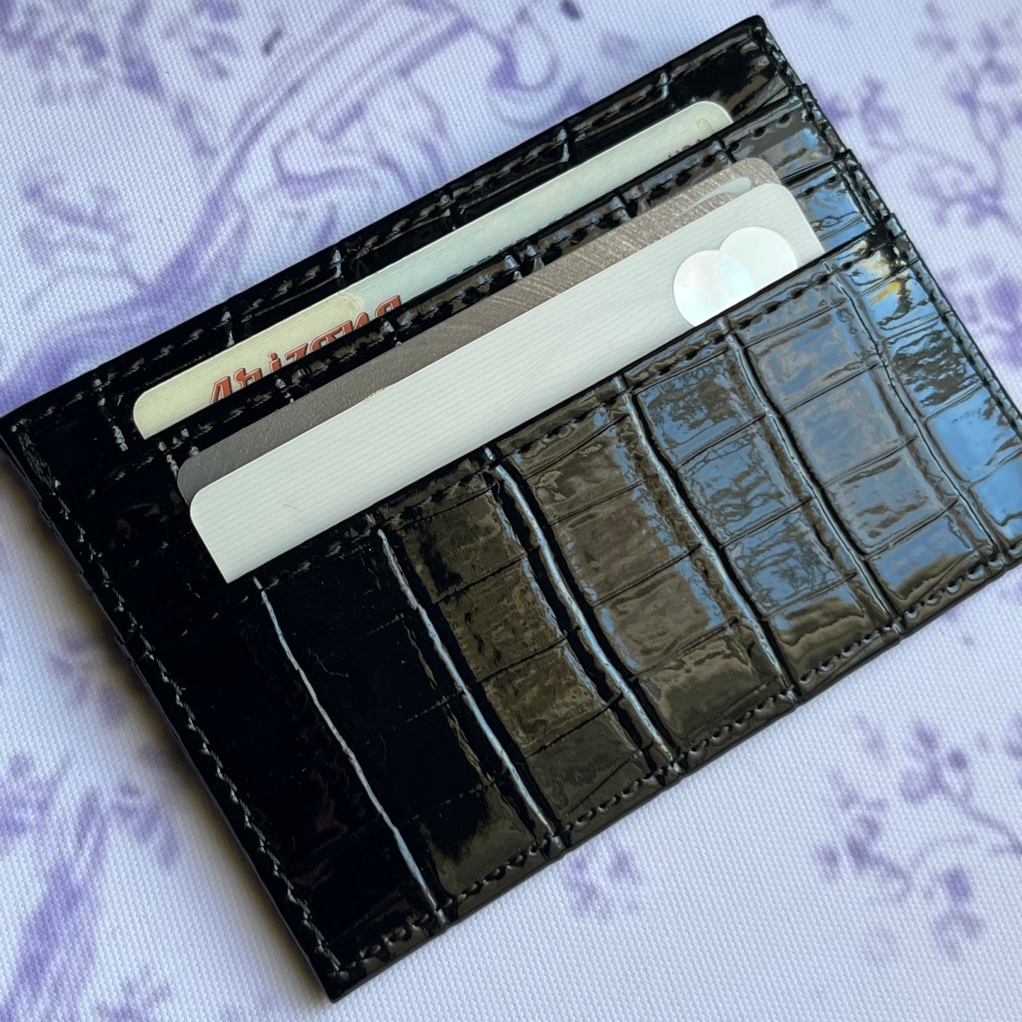 Midnight Faux Croc Double Sided Card Holder