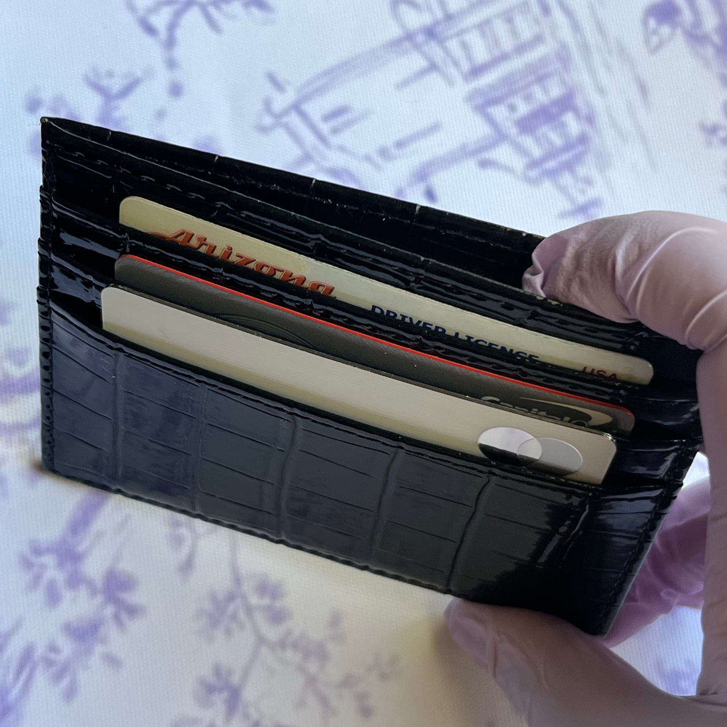 Midnight Faux Croc Double Sided Card Holder