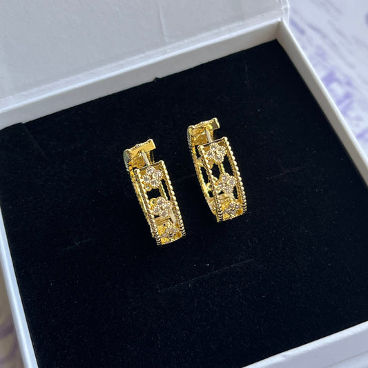 Gold Filled Lucky Clover Blossom Zirconia Earrings