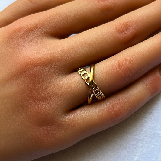 18K Gold Plated Stainless Steel Linked Cuff Chain Ring