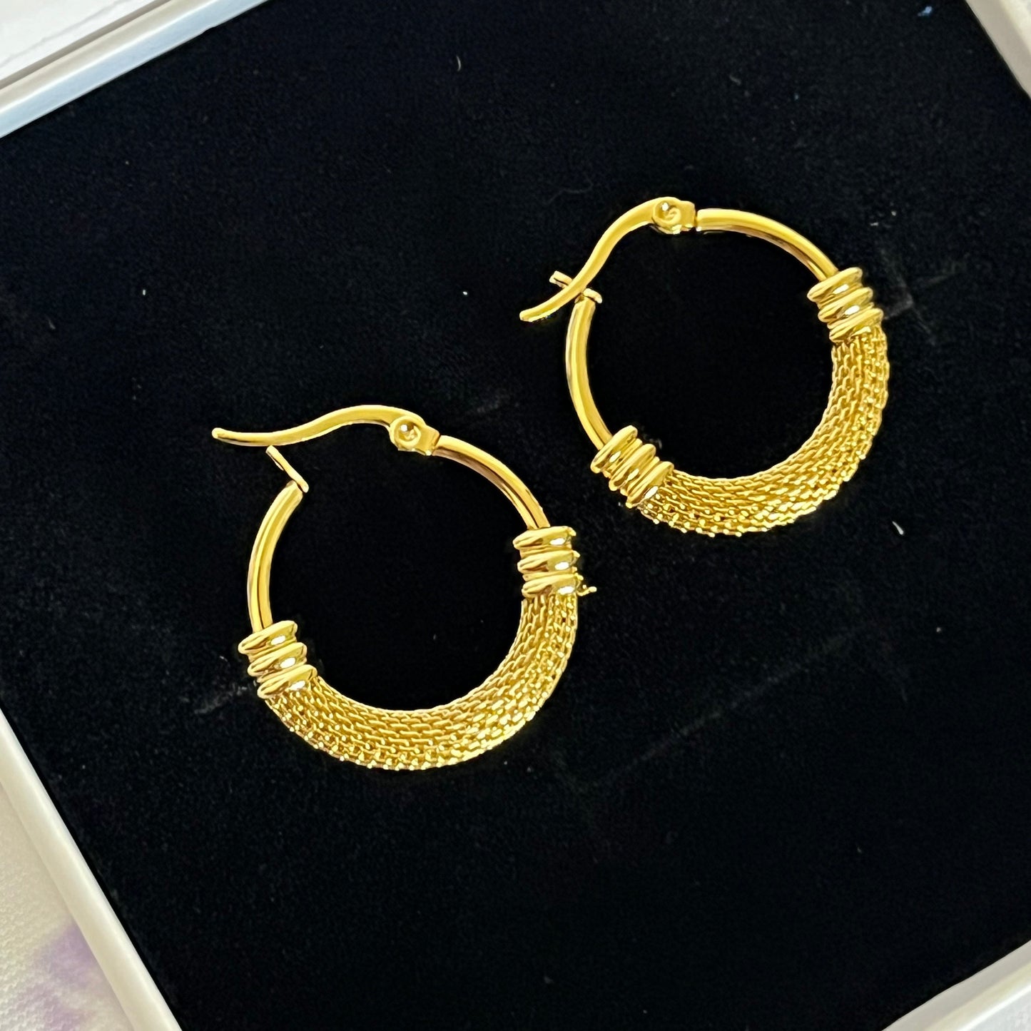 Gold Plated Stainless Steel Muse Textured Hoop Earrings
