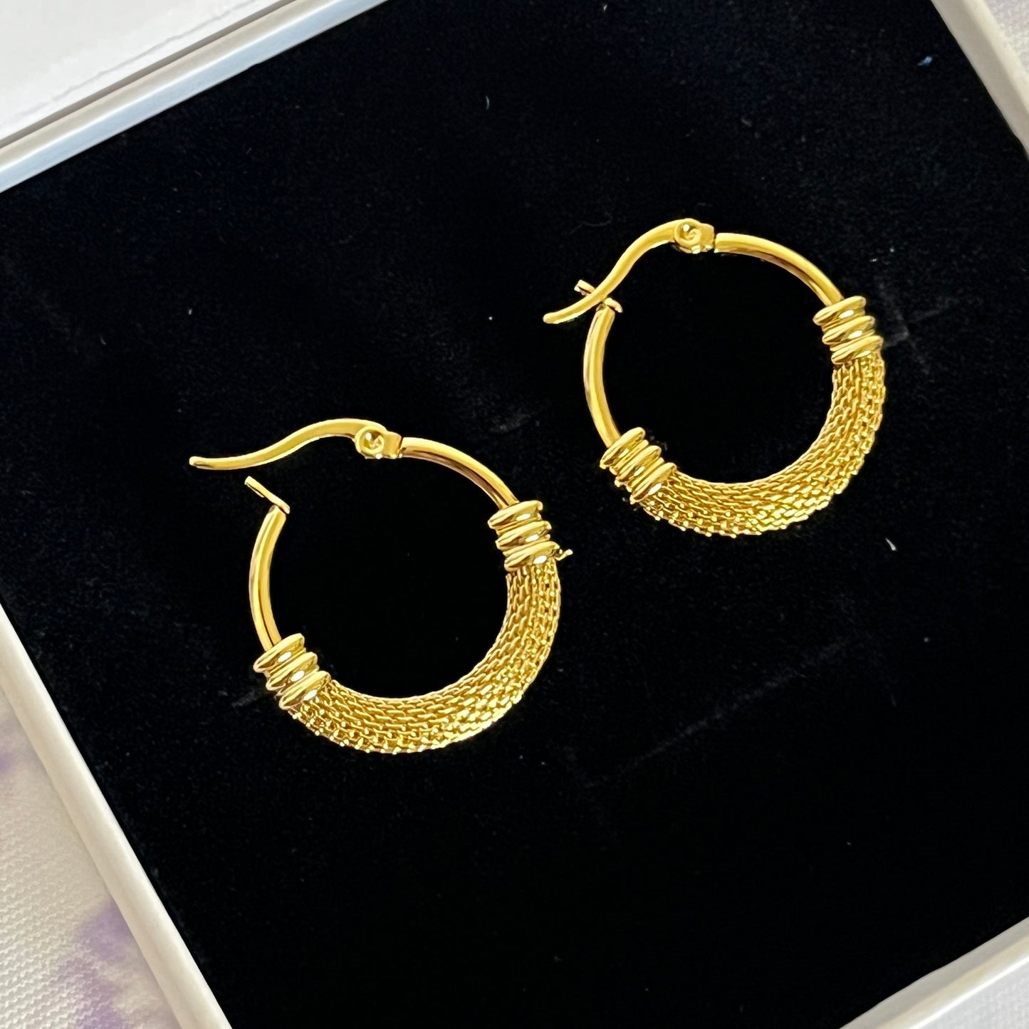 Gold Plated Stainless Steel Muse Textured Hoop Earrings