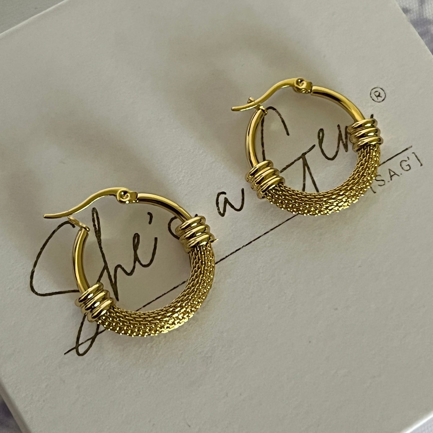 Gold Plated Stainless Steel Muse Textured Hoop Earrings