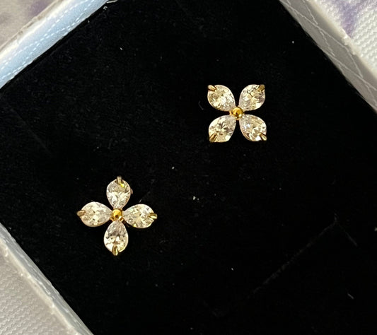 18k Gold Plated Stainless Steel Bloom Floral Stud Earrings