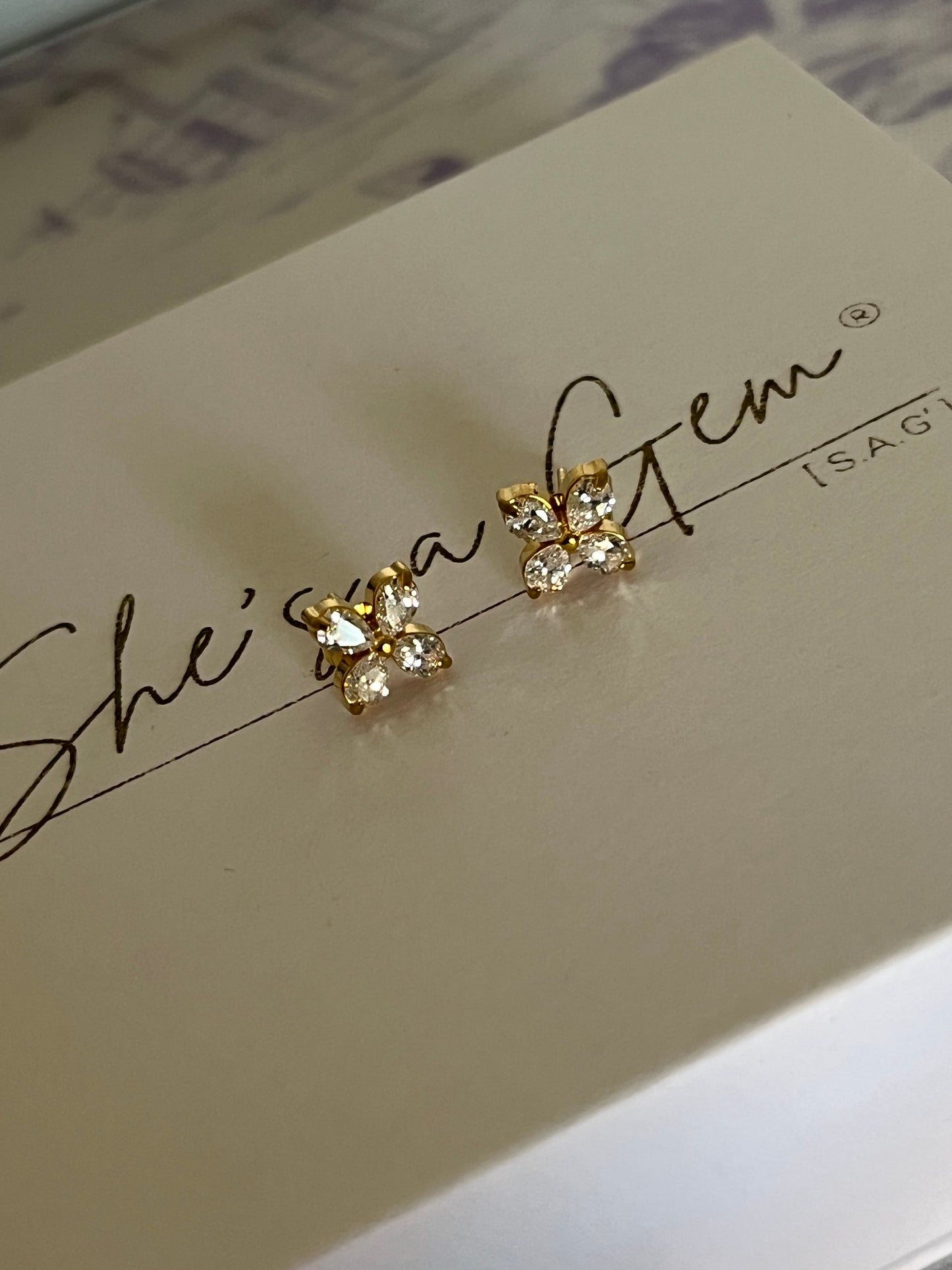 Gold Plated Stainless Steel Bloom Floral Stud Earrings
