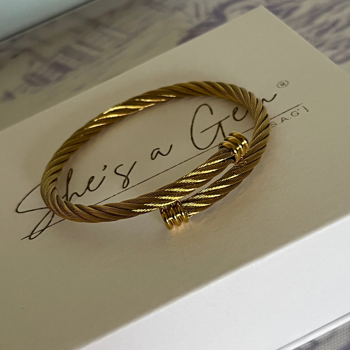 Gold Plated Stainless Steel Luxe Twist Cable Cuff Bracelet