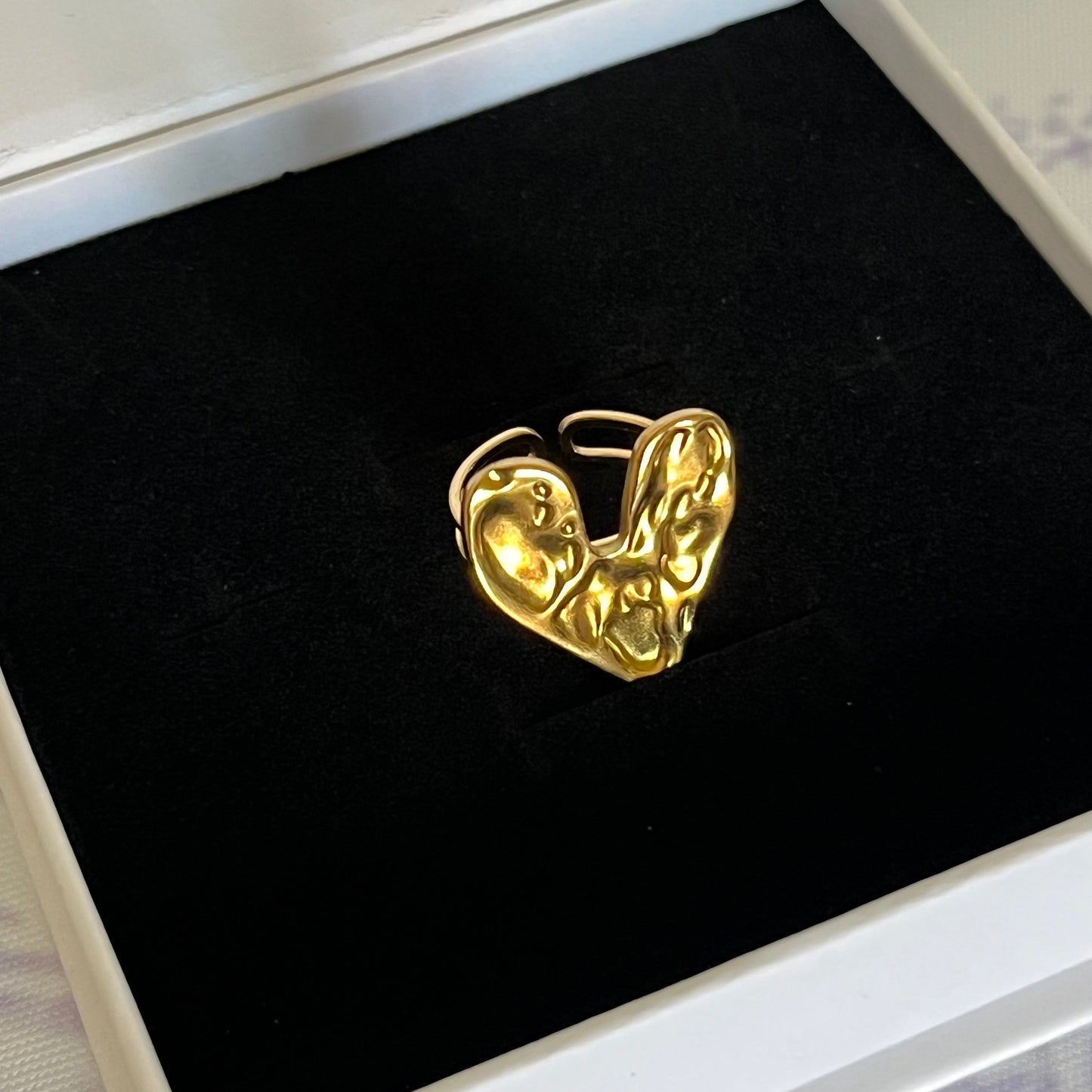 18K Gold Plated Stainless Steel Molten Love Adjustable Heart Ring