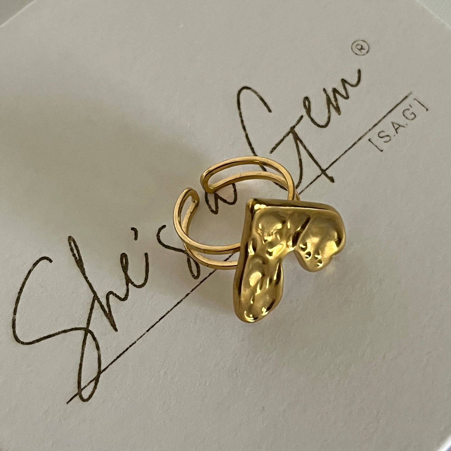 18K Gold Plated Stainless Steel Molten Love Adjustable Heart Ring
