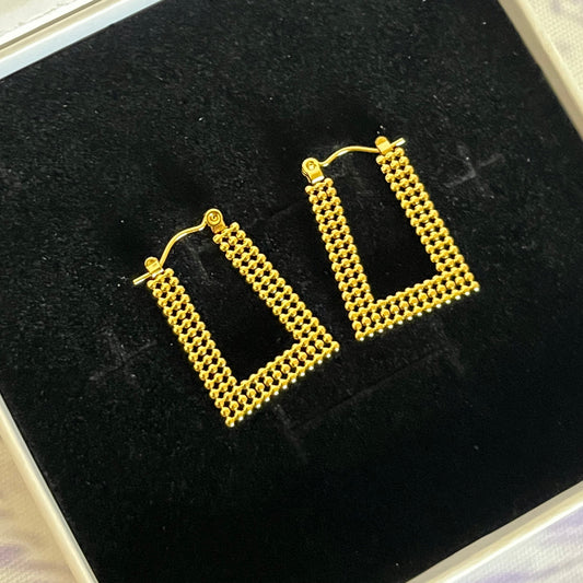 18k Gold Plated Stainless Steel Grid Drop Earrings