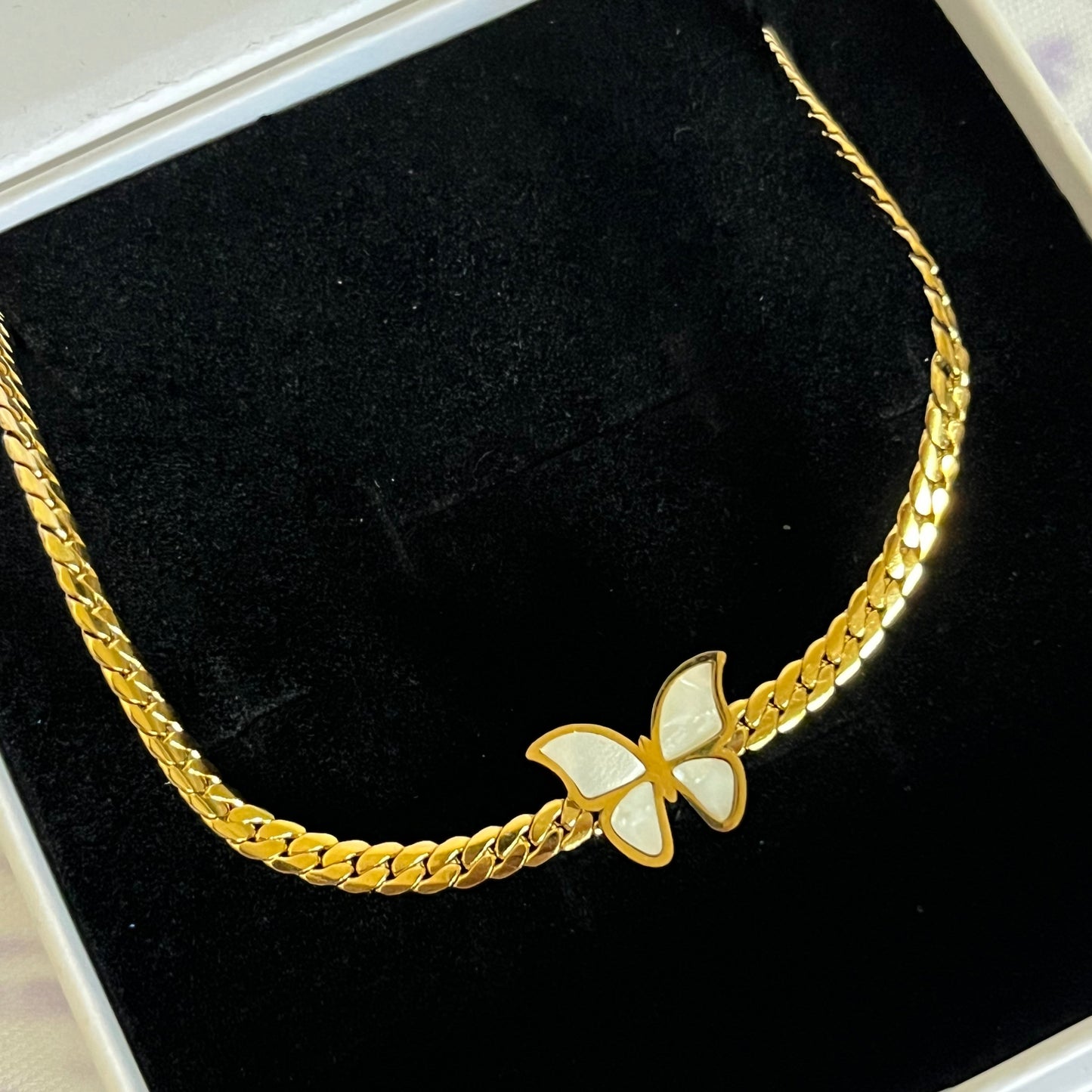 18K Gold Plated Stainless Steel Butterfly Cuban Link Necklace