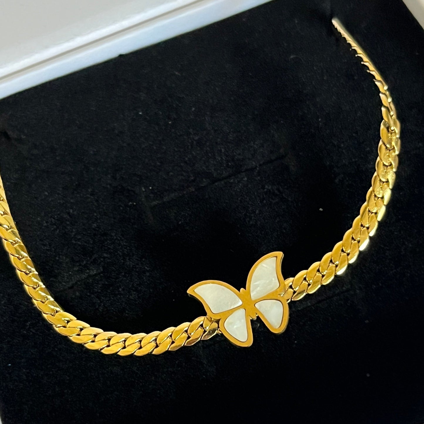 18K Gold Plated Stainless Steel Butterfly Cuban Link Necklace