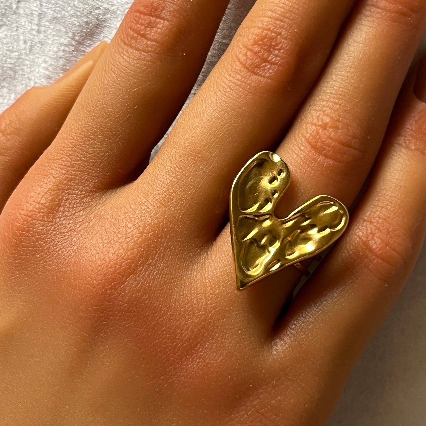 18K Gold Plated Stainless Steel Molten Love Adjustable Heart Ring