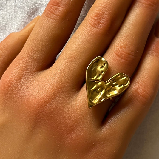 18K Gold Plated Stainless Steel Molten Love Adjustable Heart Ring