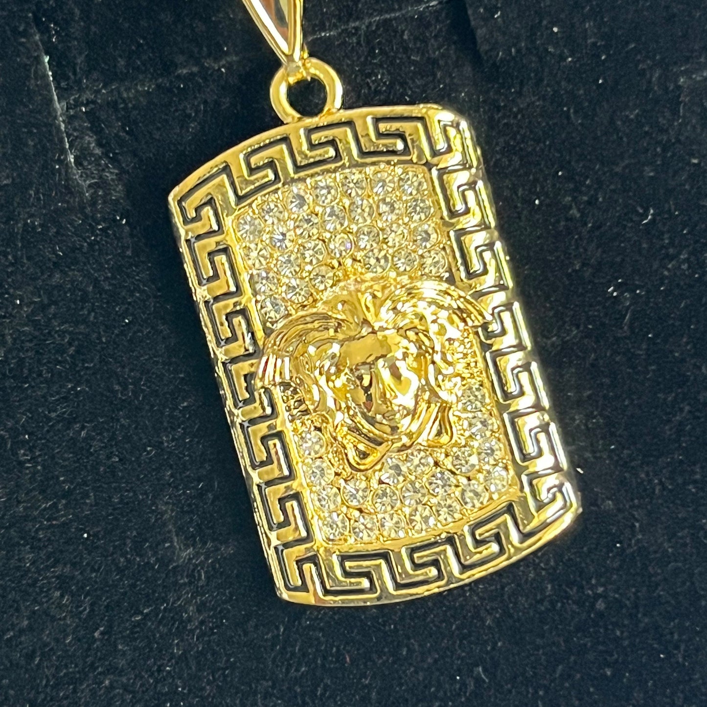 Gold Filled Medusa Greek Key Pattern Pendant Necklace