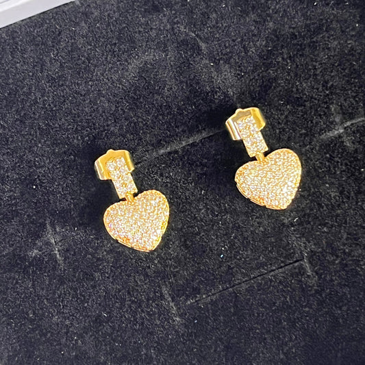 Gold Filled Sparkling Heart Drop Earrings